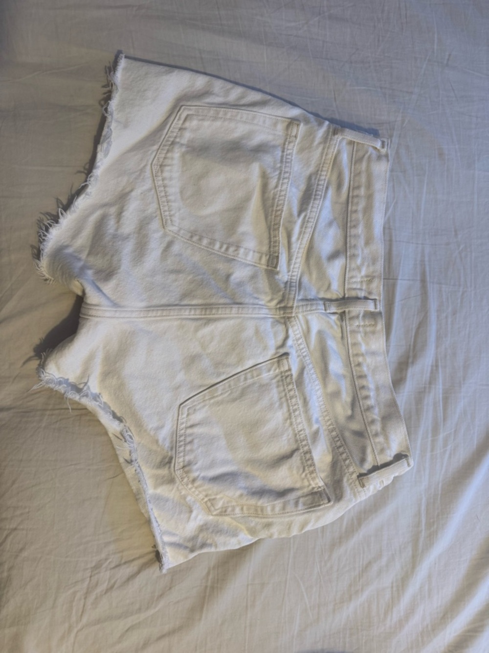 Agolde White Denim Frayed Hem Shorts - Picture 3 of 5